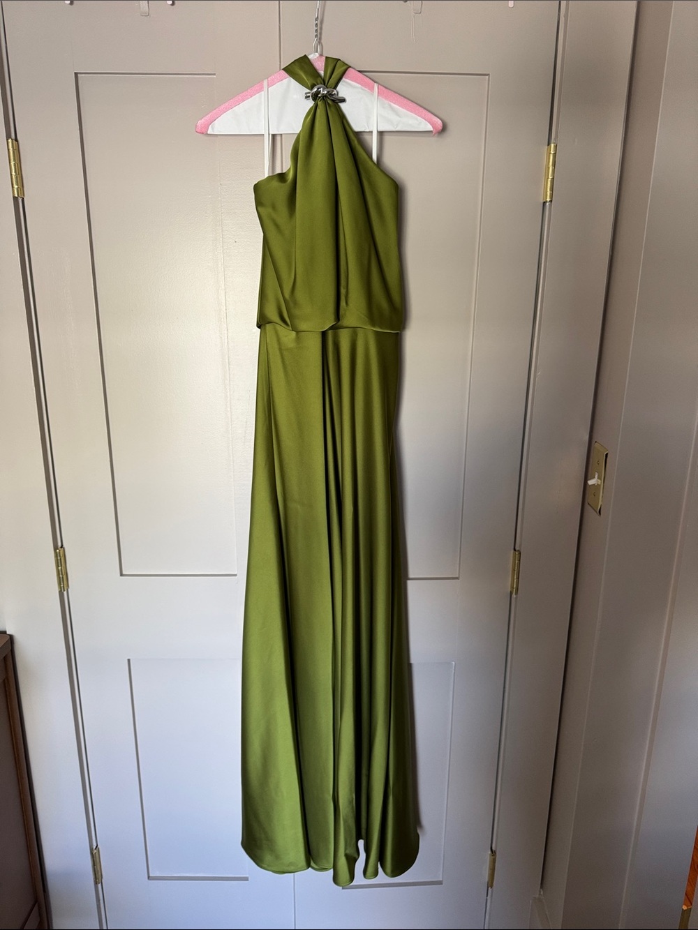 Halston Heritage Olive Green Halter Maxi Gown